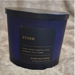 Scentsational Storm 3 Wick Soy Wax Blend Candle 26 oz Large Blue Jar